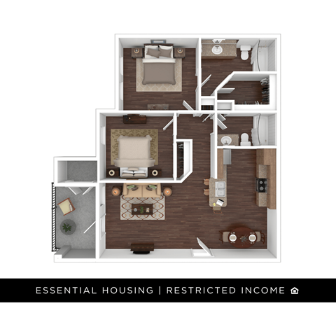 Floor plan for 2 beds, 2 baths, 960 sqft